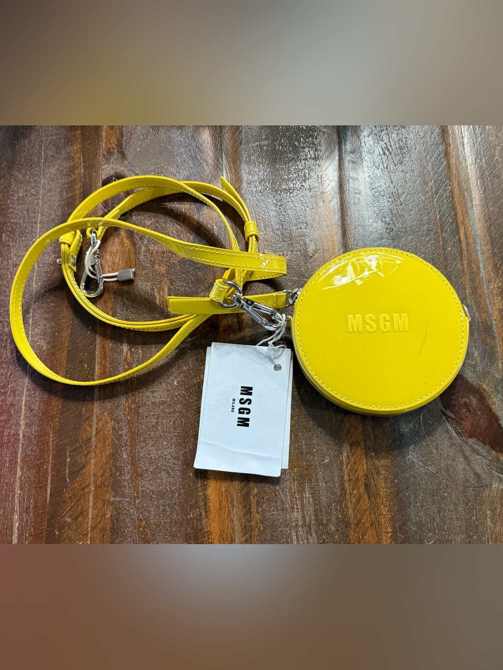 MSGM Milano Yellow Patent Leather Round Crossbody Bag NWT